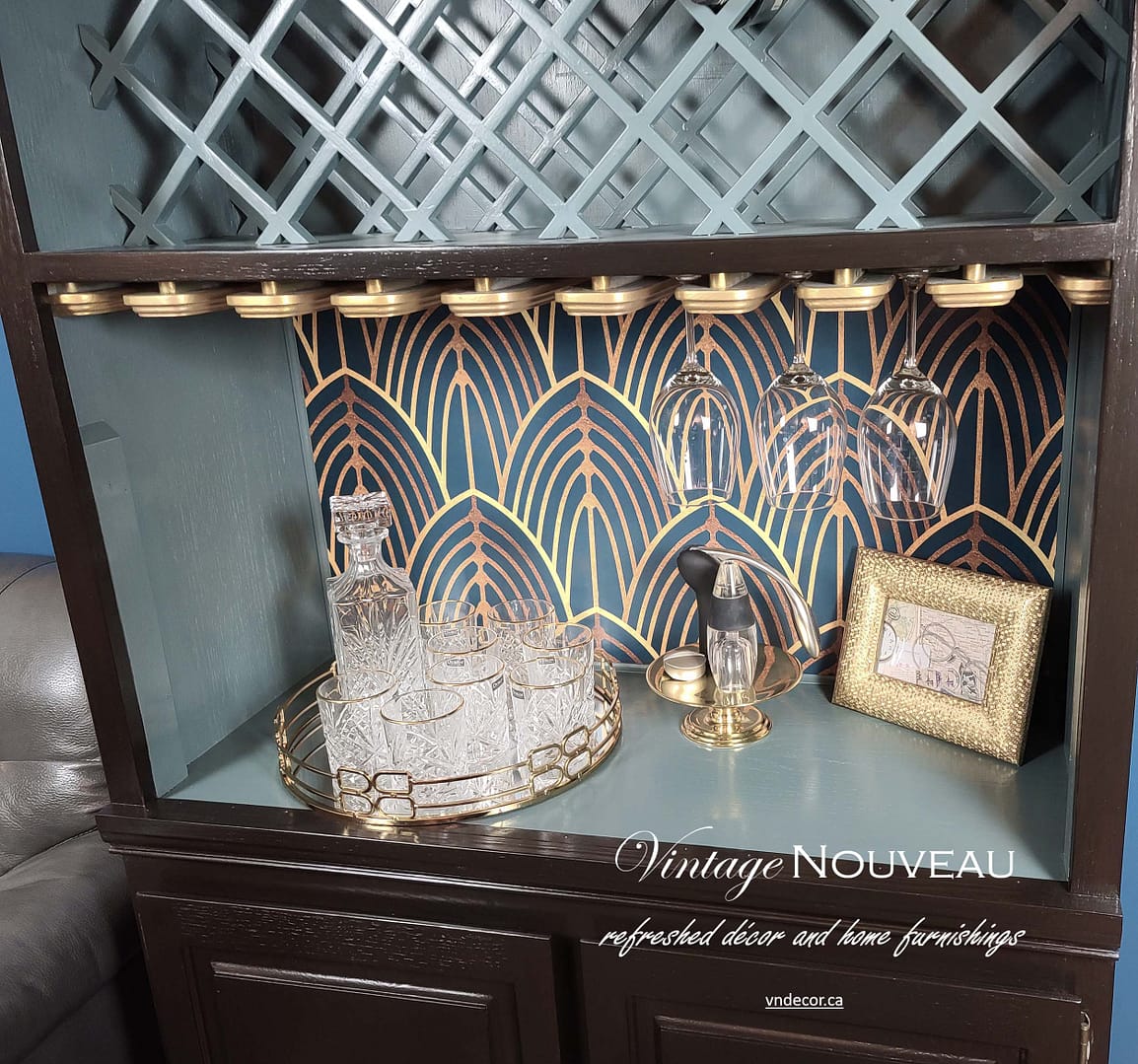 Teal and Gold Art Deco Wine Cabinet - Image 6