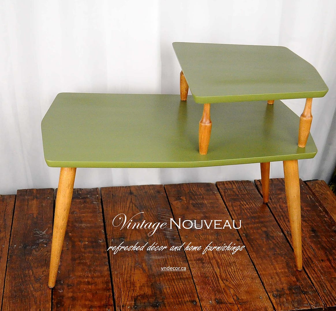 MCM Green and Natural Wood Side Table - Image 2