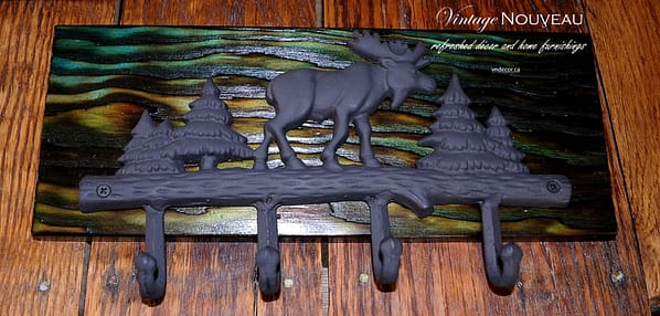 Moose Shou Sugi Ban | Animal Wall Hooks | Wildlife Hooks | Rustic Hanger | Deer Antler Coat Hooks | Northern Lights Art | Cast Iron Wall Hooks