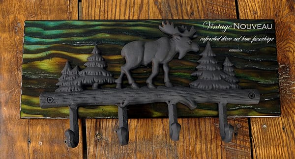 Moose Shou Sugi Ban | Animal Wall Hooks | Wildlife Hooks | Rustic Hanger | Deer Antler Coat Hooks | Northern Lights Art | Cast Iron Wall Hooks - Image 2