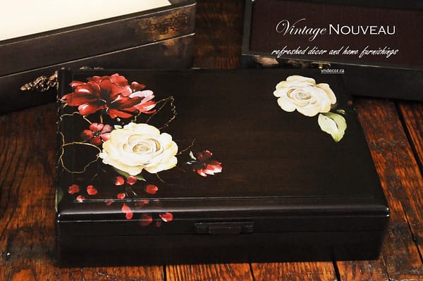 Vintage Solid Wood Organizer with Roses and Dark Wood Stain - Image 3