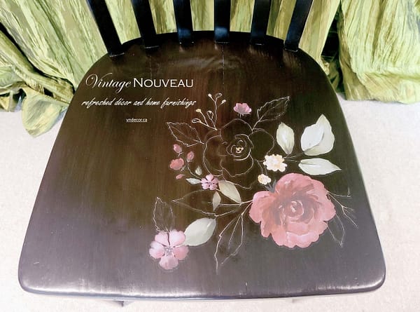 Dark Floral Solid Oak Vintage Chair - Image 7