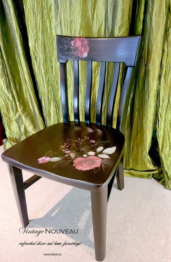 Dark Floral Solid Oak Vintage Chair