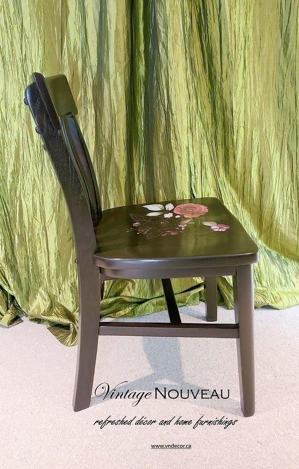 Dark Floral Solid Oak Vintage Chair - Image 6