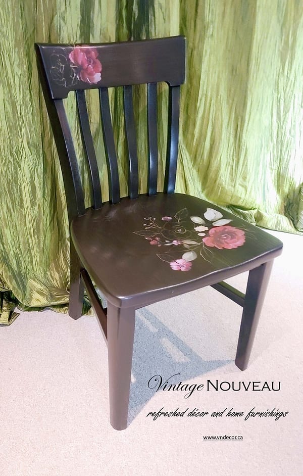 Dark Floral Solid Oak Vintage Chair - Image 4