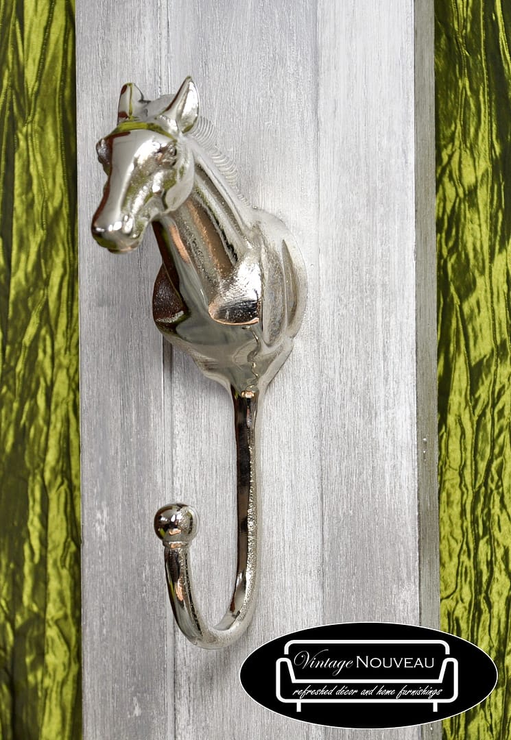 side view silver horse hanger